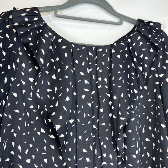 LOFT Women Thin Slippery Polyester Blouse 3/4 Sleeve Ruffle Trim Geo Sz M - Picture 5 of 9